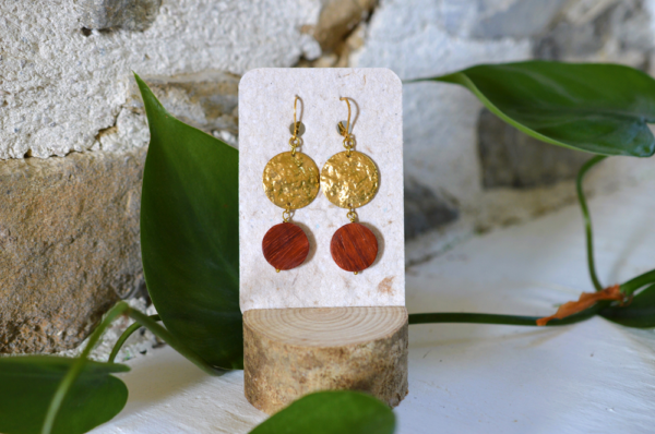 boucles d'oreilles bois rouge