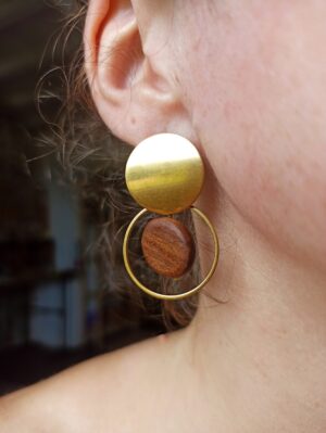 Boucles d'oreilles rondes ébène verte